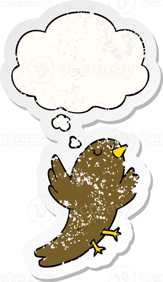 cartoon bird with thought bubble as a distressed worn sticker png