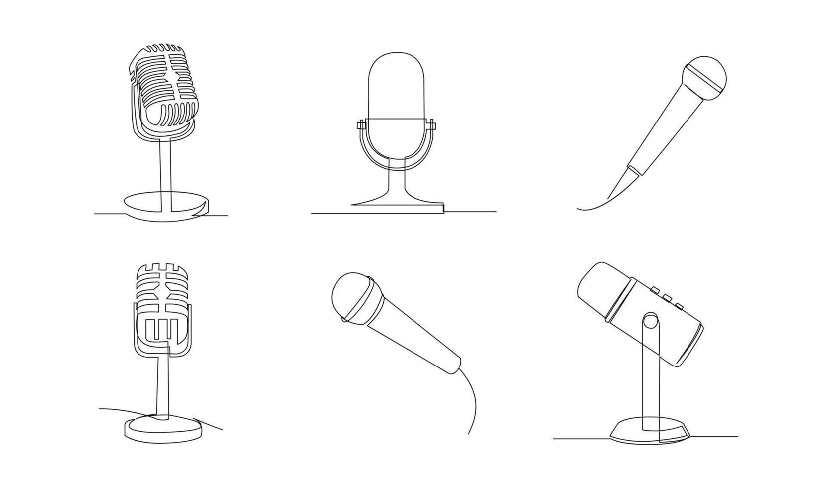 Continuous Line Drawing of Vector wired microphone icon