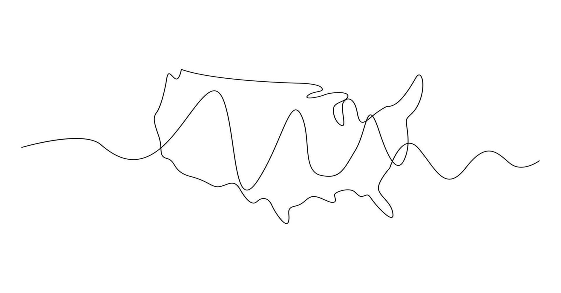 USA map one continuous line drawing. Country single line contour map, shape of country. vector