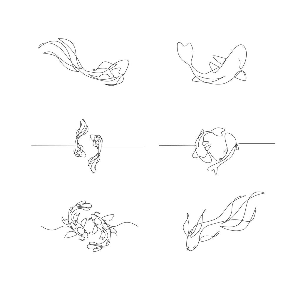 koi carp fish on the white background in a continuous single line drawing style vector