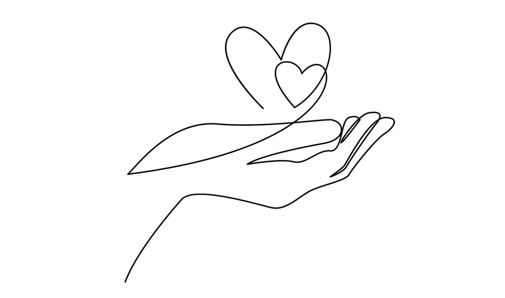 Continuous one line drawing hand holding heart. Charity donation linear symbol vector