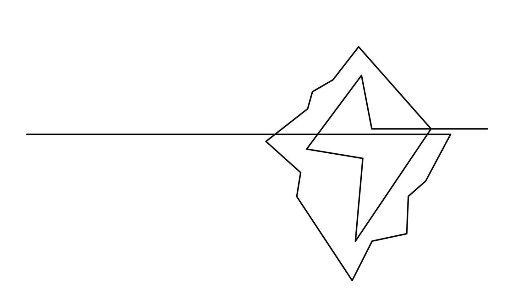 One line drawing of iceberg floating on sea. One continuous line drawing of appearance and global warming. vector