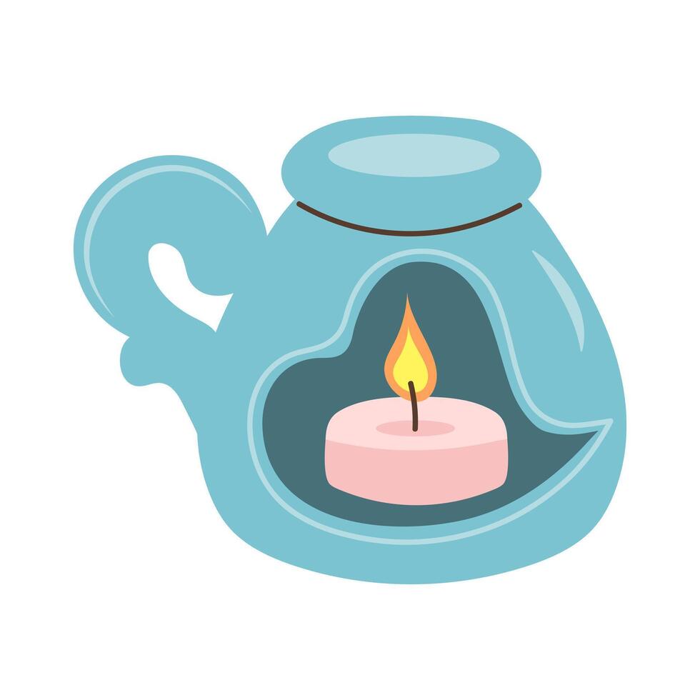 Aroma lamp with candle for SPA and aromatherapy. Cartoon flat vector illustration.