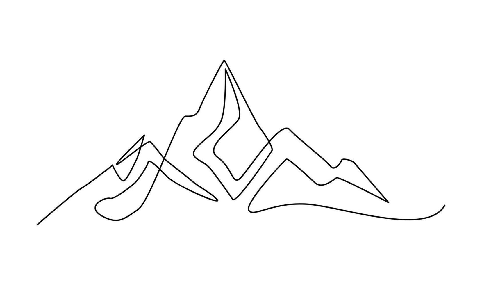 One continuous line drawing of mountain range landscape template vector