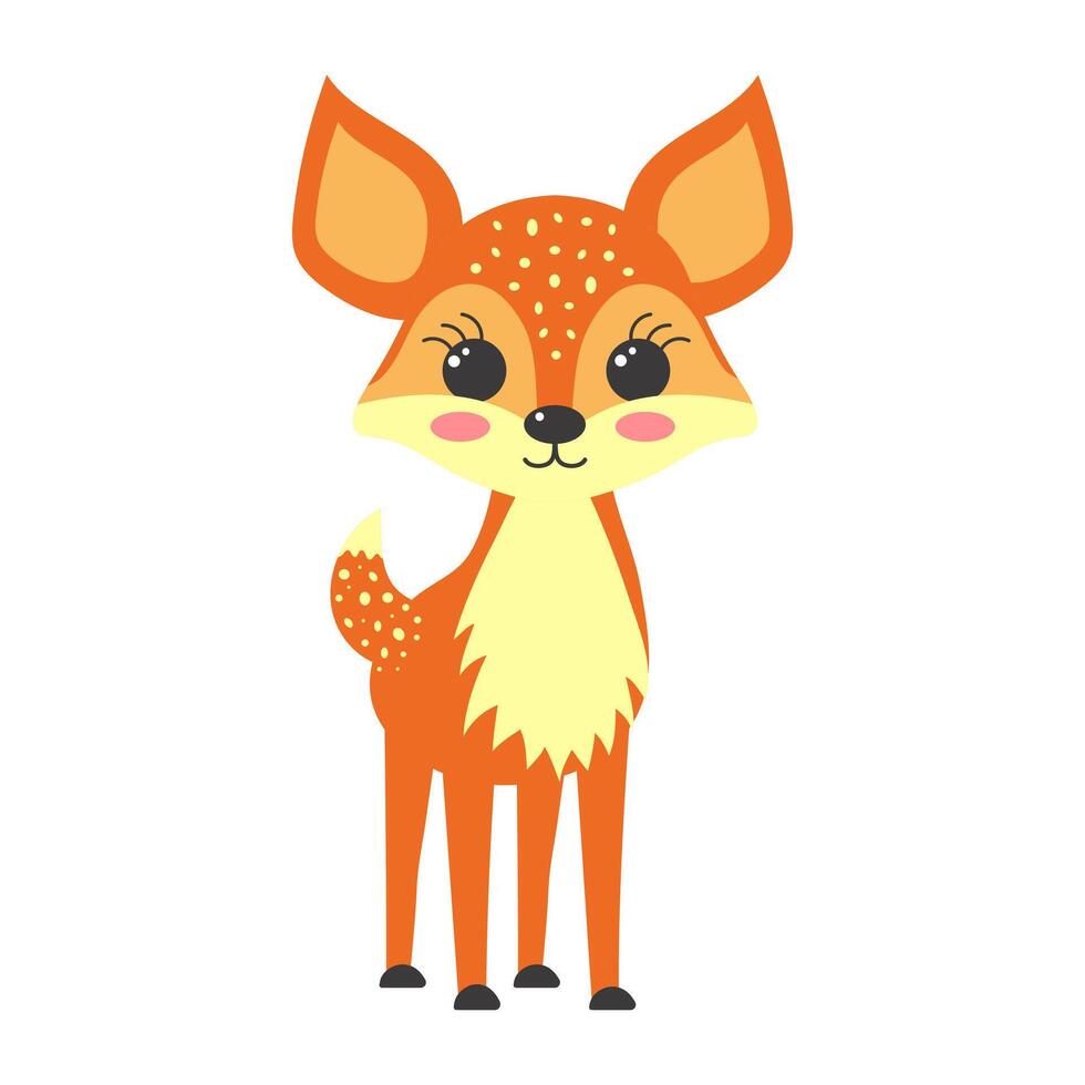 Cute baby deer. Forest animal. Cartoon flat vector illustration.