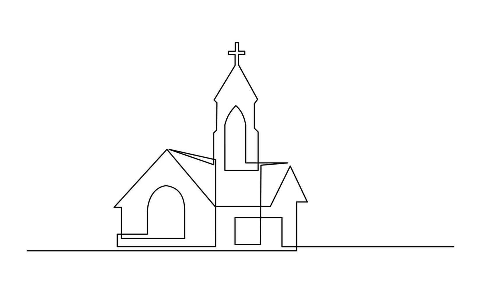 Iglesia uno línea dibujo aislado en blanco antecedentes vector