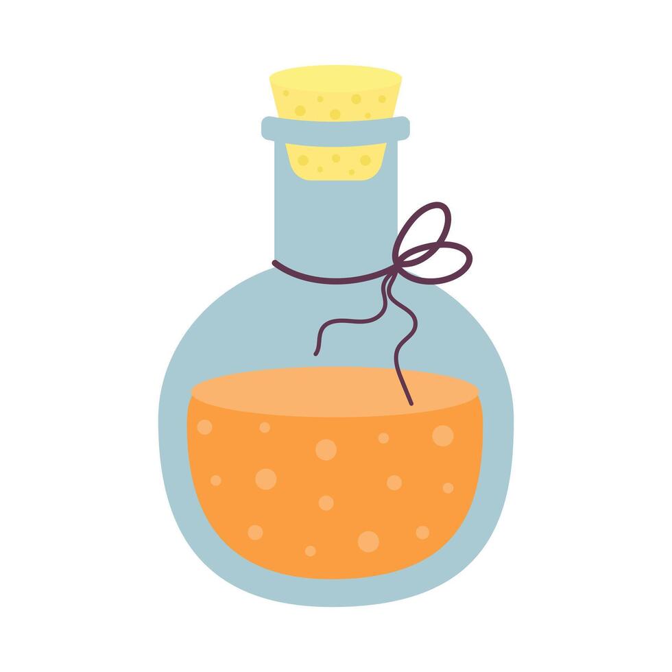 Magic potion in a bottle with cork. Esoteric mystic symbol. Cartoon flat vector illustration.
