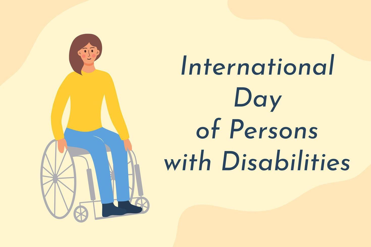 International Day of Persons with Disabilities. Woman siiting in wheelchair. Text inscription. Holiday template for  background, banner, card, poster. vector