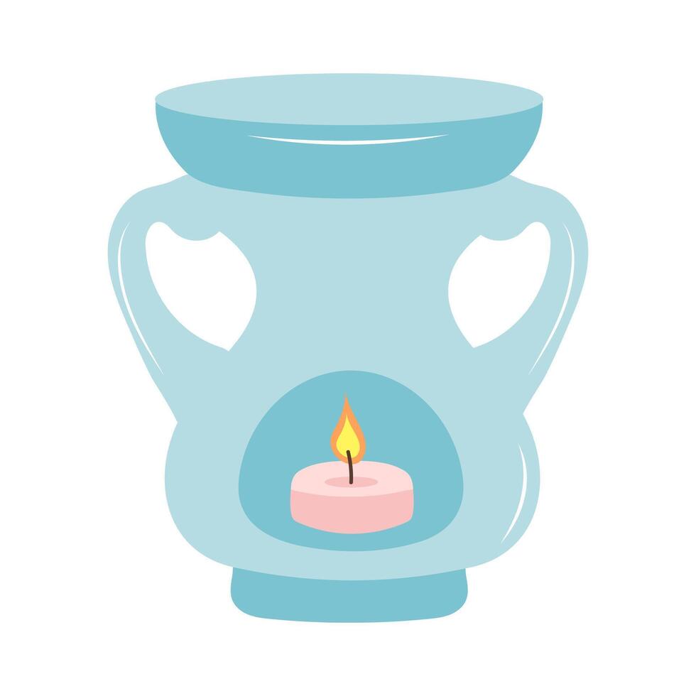 aroma lámpara con vela para spa y aromaterapia dibujos animados plano vector ilustración.