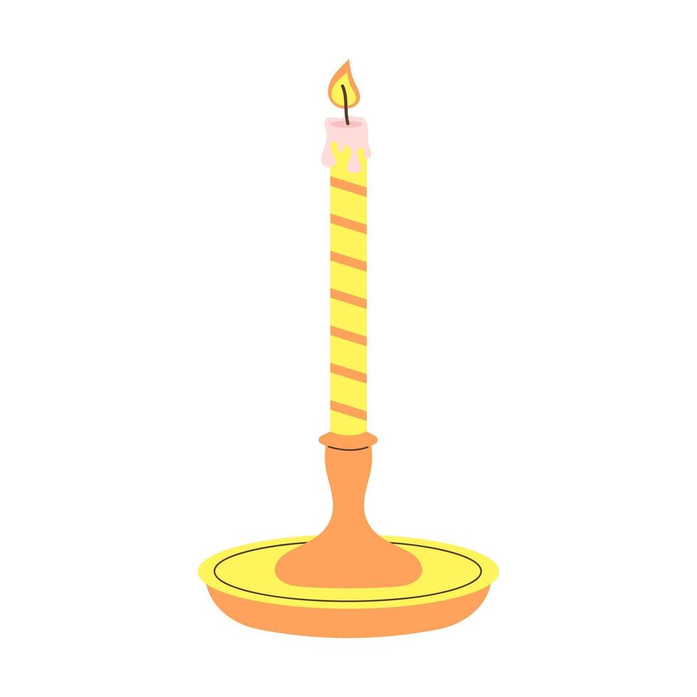 linda ardiente vela con cera en un candelero. dibujos animados plano vector ilustración.