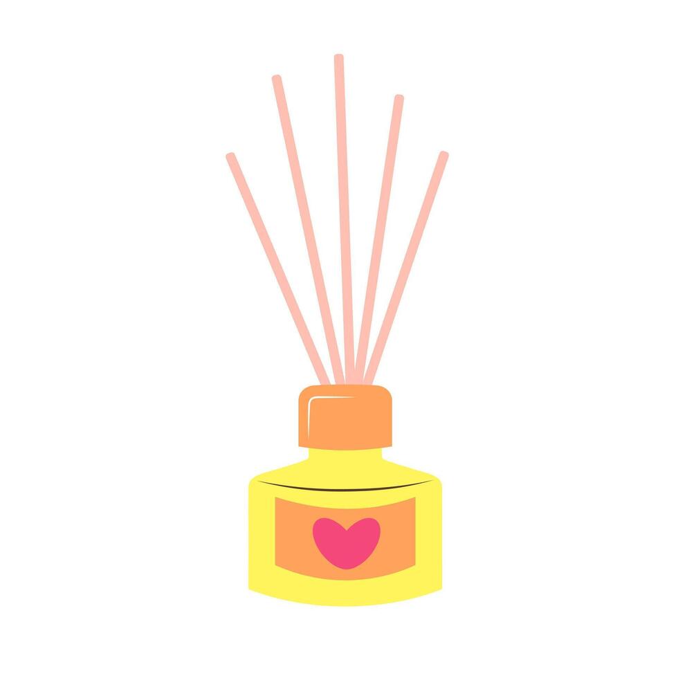 Aroma diffuser with bamboo sticks for home. Cartoon flat vector illustration.