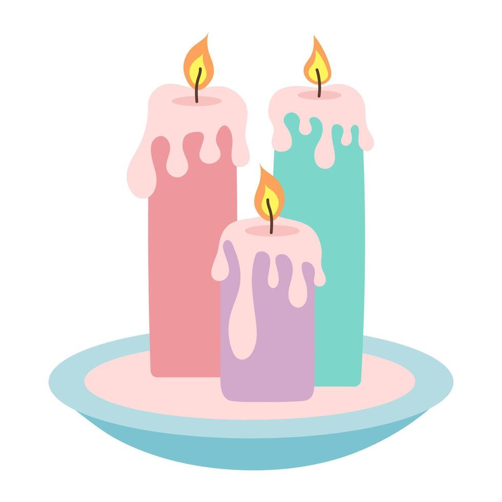 acogedor composición con ardiente velas mano dibujado velas con cera en un lámina. dibujos animados plano vector ilustración.
