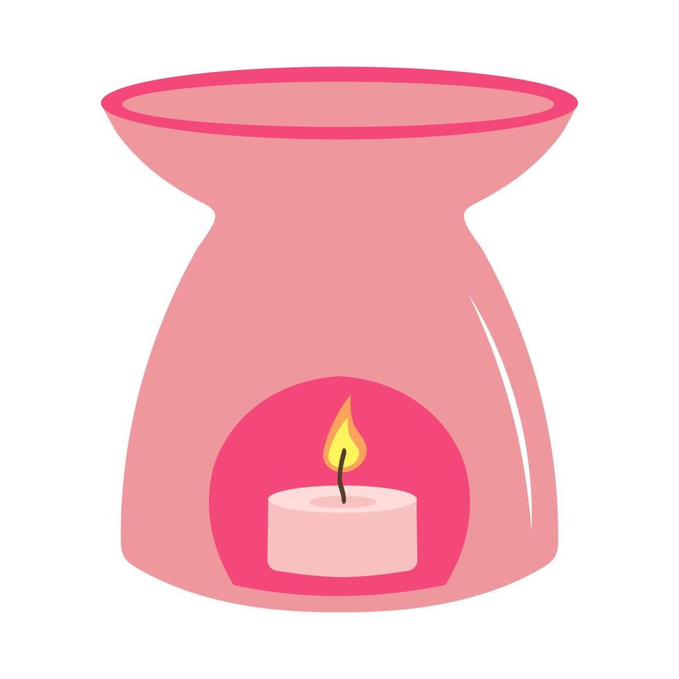 Aroma lamp with candle for SPA and aromatherapy. Cartoon flat vector illustration.