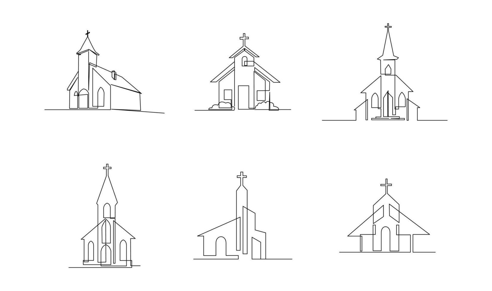 Iglesia uno línea dibujo aislado en blanco antecedentes vector