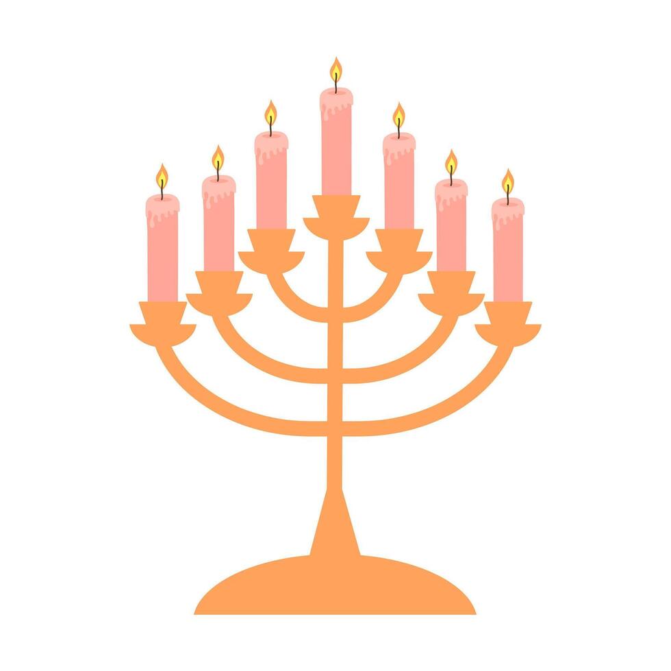 Vintage historical candles in a candlestick. Cozy composition with burning candles. Cartoon flat vector illustration.