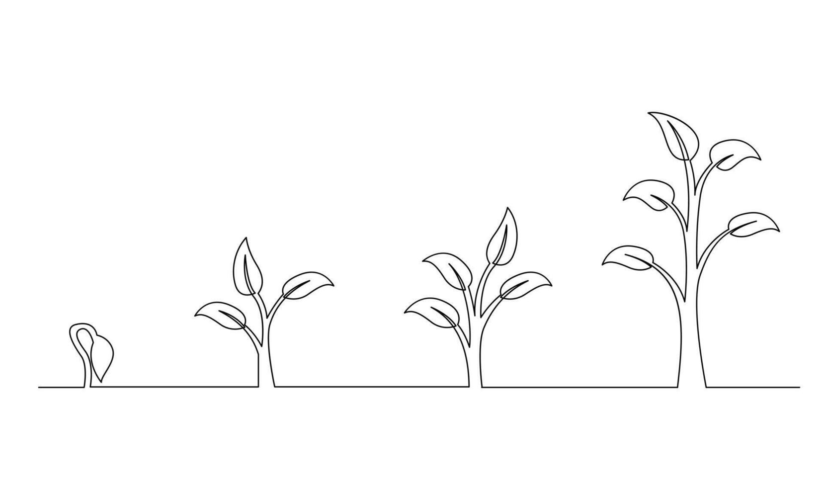 continuo línea dibujo de paso de árbol crecimiento. plantas crecer aislado en blanco antecedentes vector