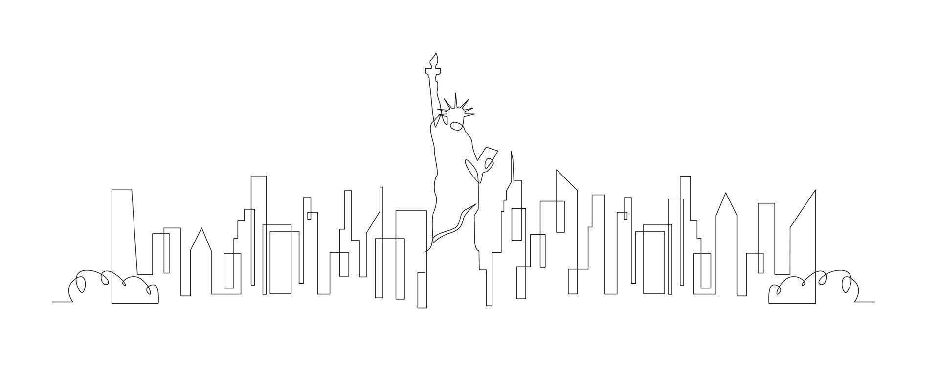One single line drawing New York city skyline United States. vector
