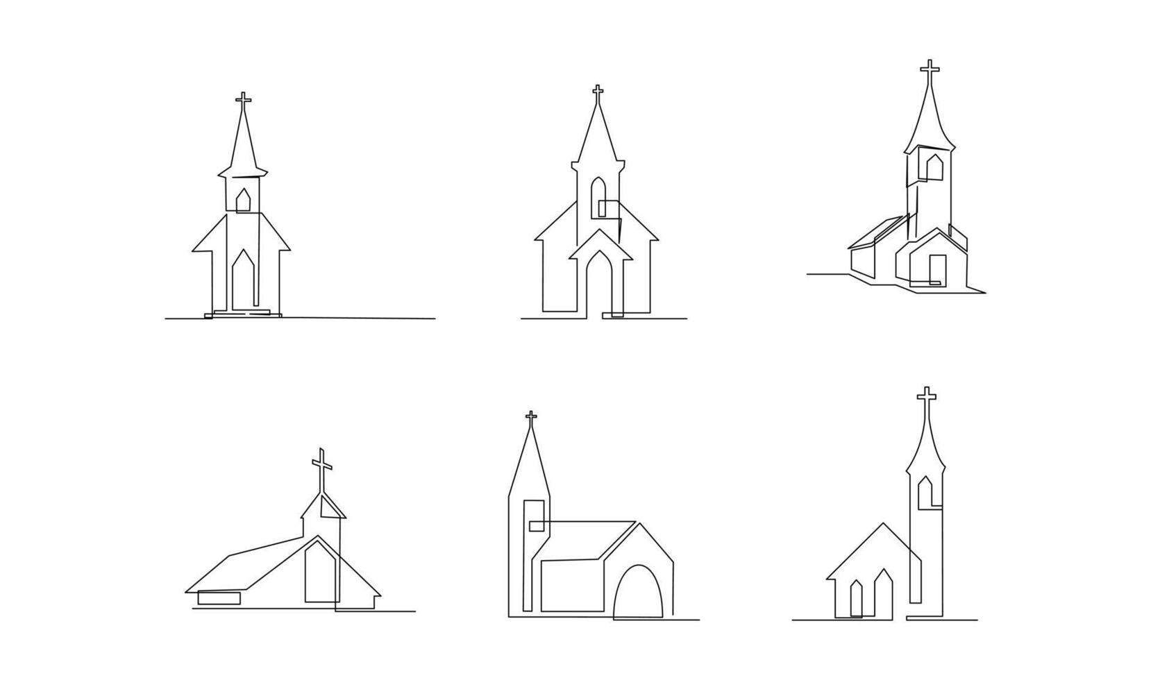 Iglesia uno línea dibujo aislado en blanco antecedentes vector