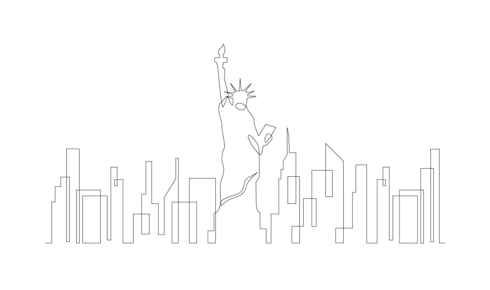 One single line drawing New York city skyline United States. vector