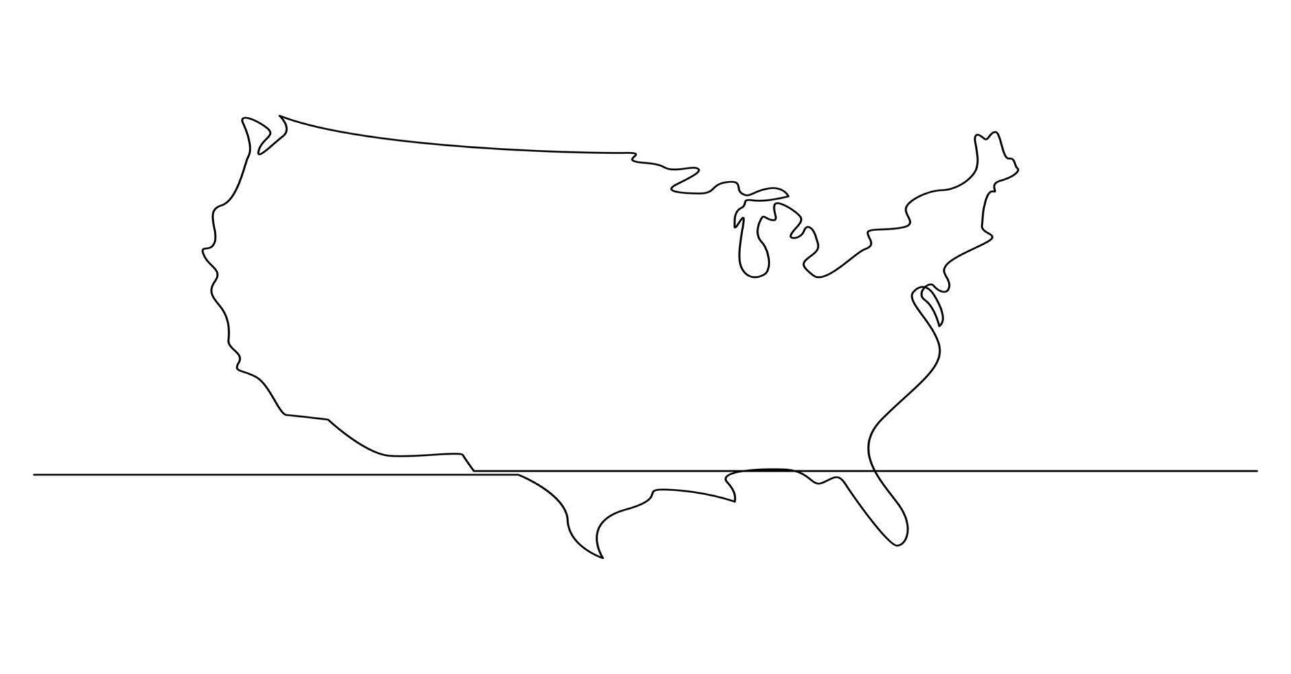 USA map one continuous line drawing. Country single line contour map, shape of country. vector