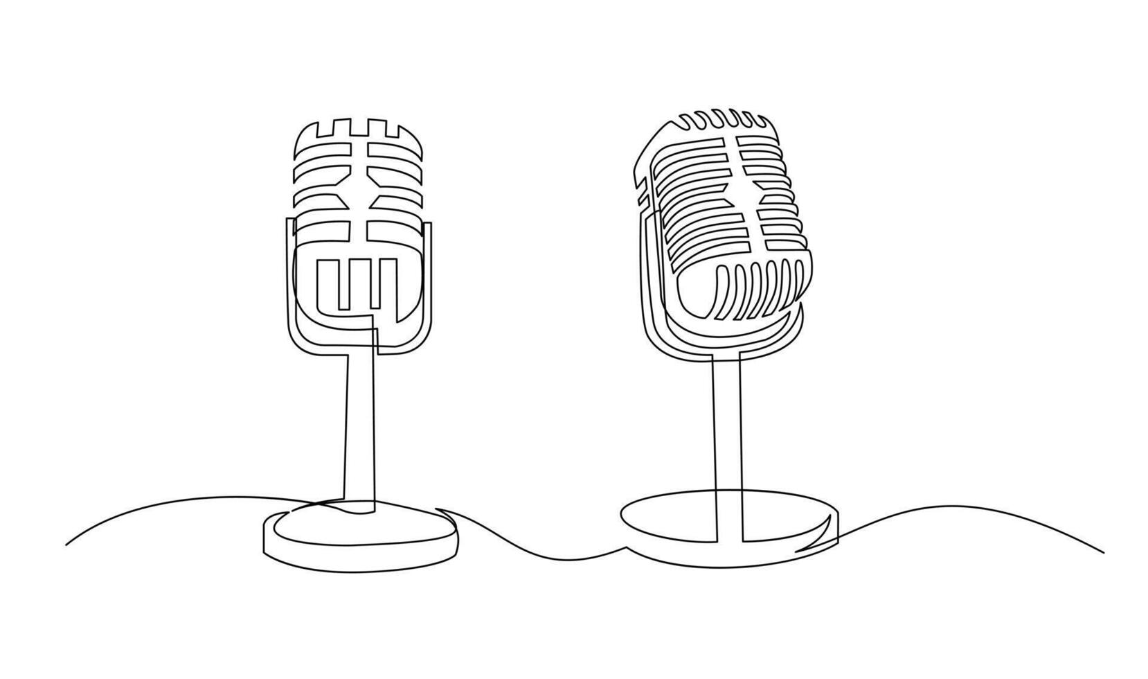 Continuous Line Drawing of Vector wired microphone icon