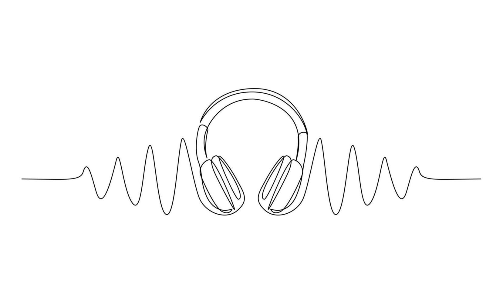 uno línea auriculares. continuo dibujo de música artilugio y nota. vector