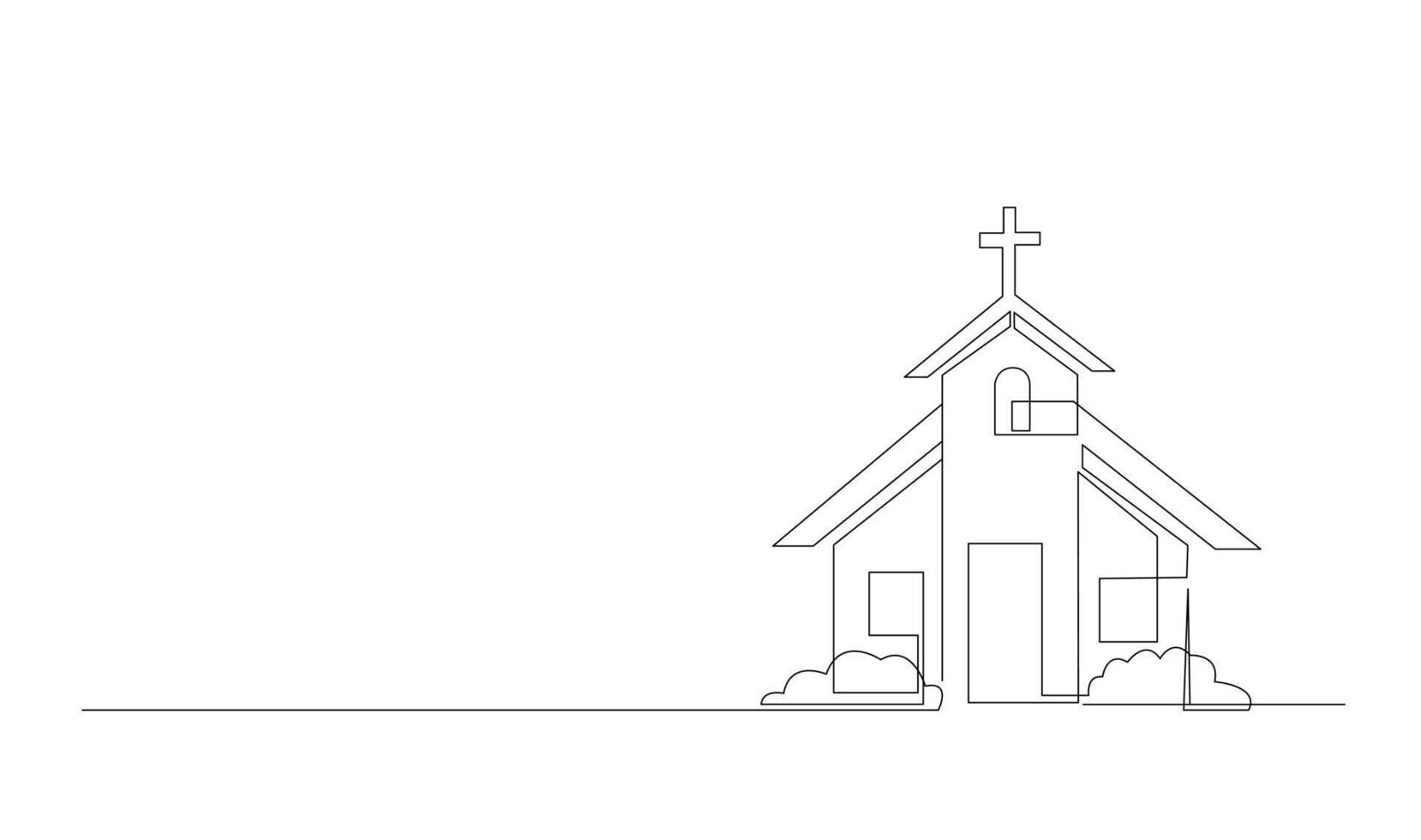 Iglesia uno línea dibujo aislado en blanco antecedentes vector