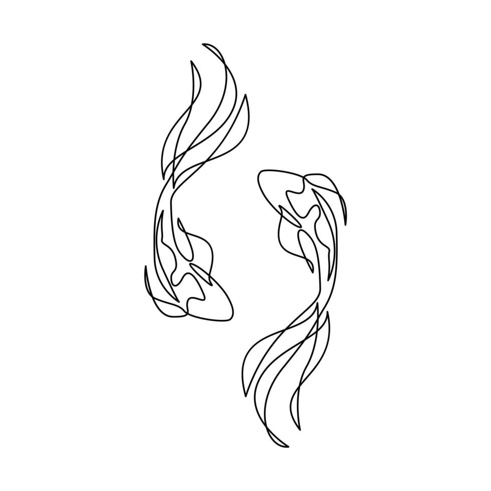 koi carp fish on the white background in a continuous single line drawing style vector