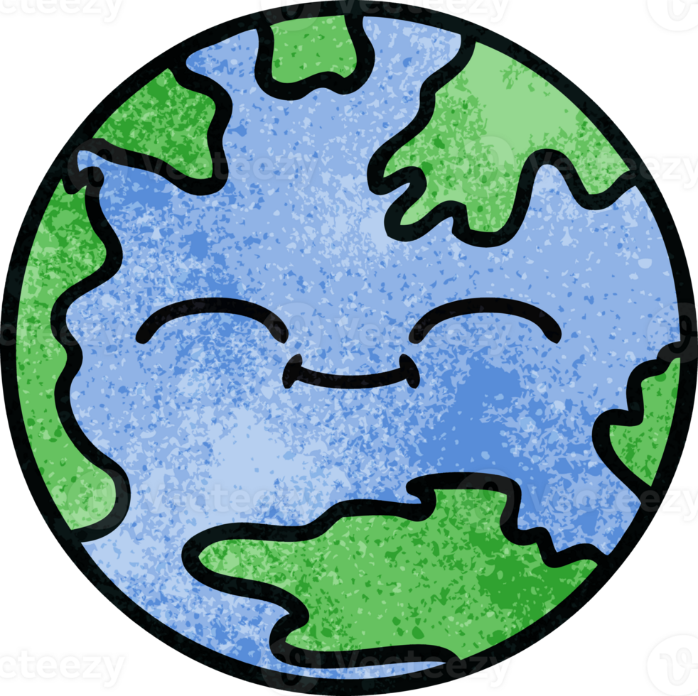 retro grunge texture cartoon planet earth png