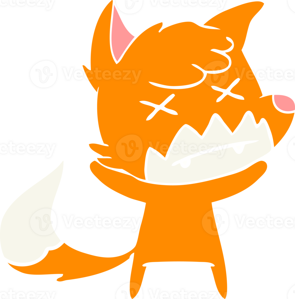 flat color style cartoon cross eyed fox png