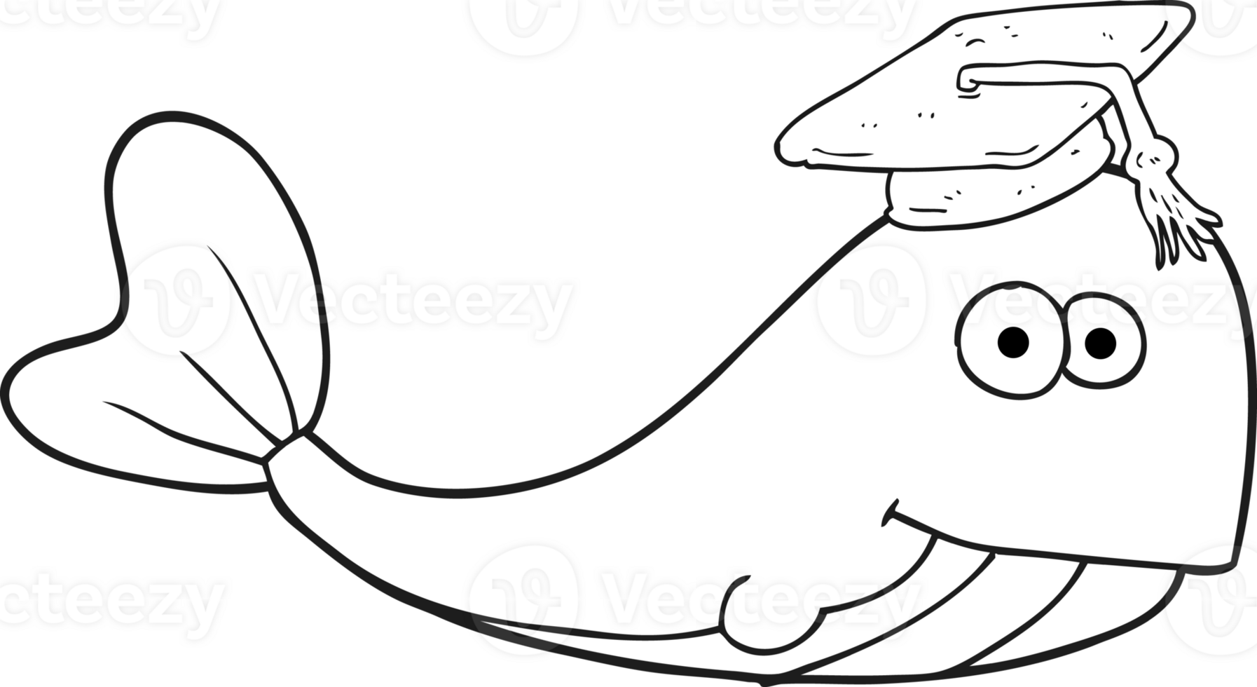 black and white cartoon whale graduate png