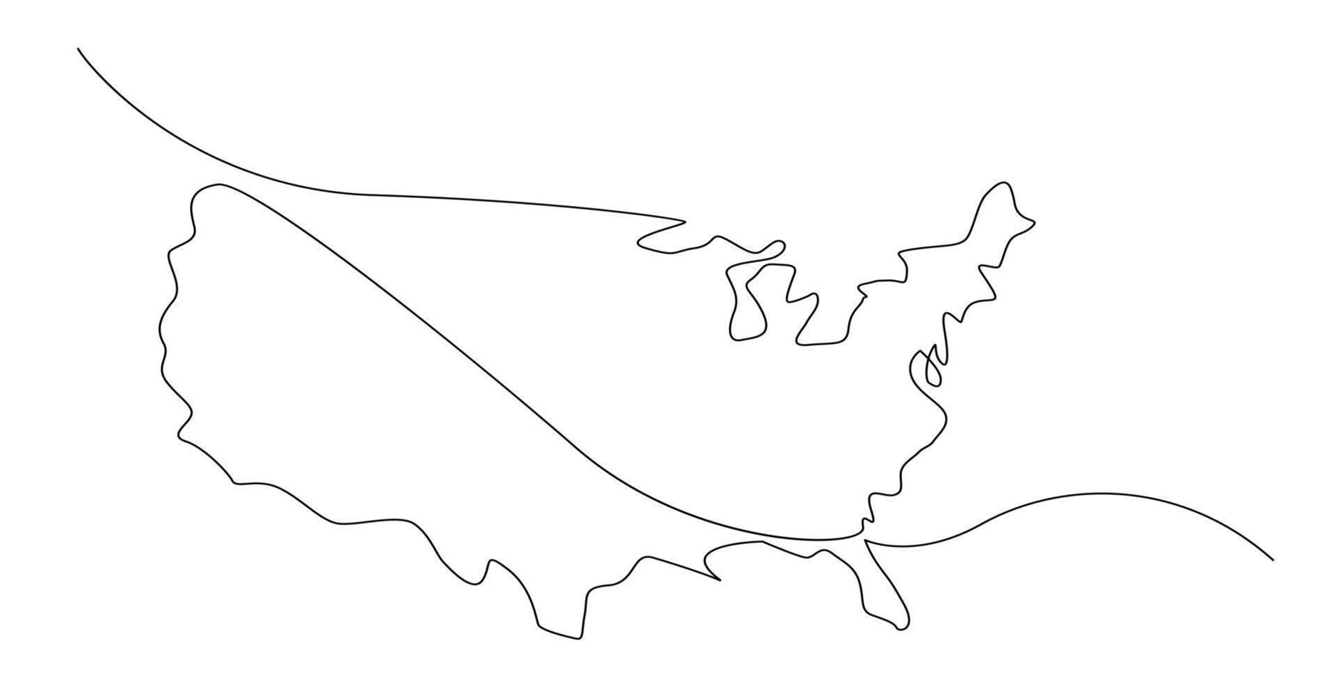 USA map one continuous line drawing. Country single line contour map, shape of country. vector