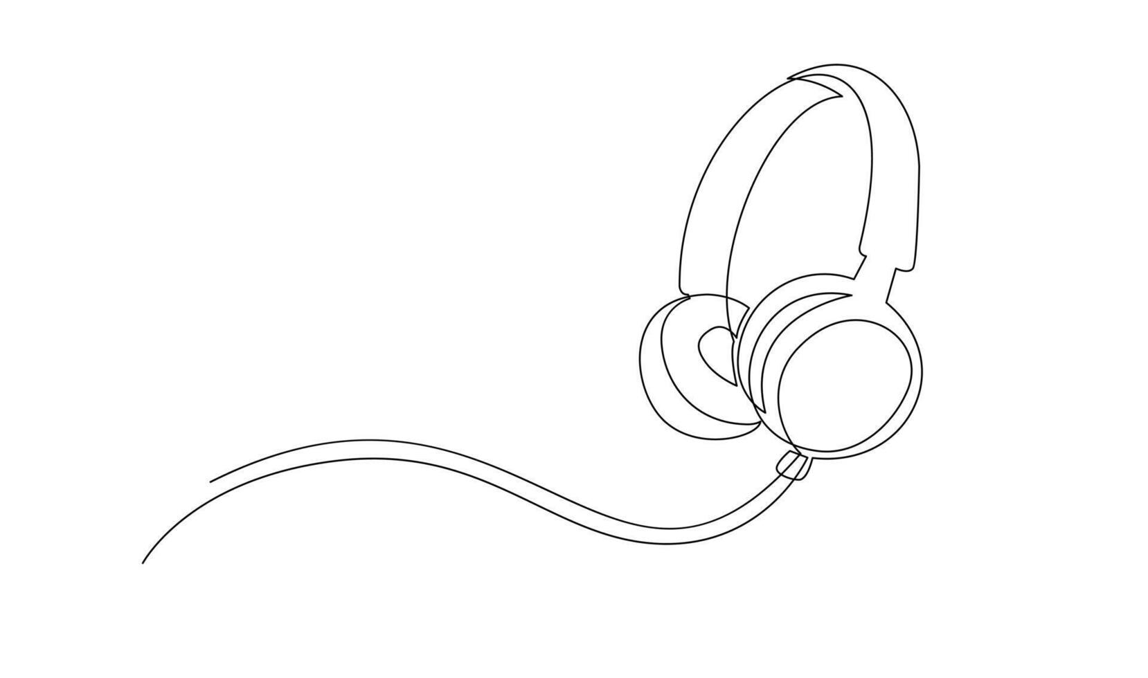 One line headphones. Continuous drawing of music gadget and note. vector