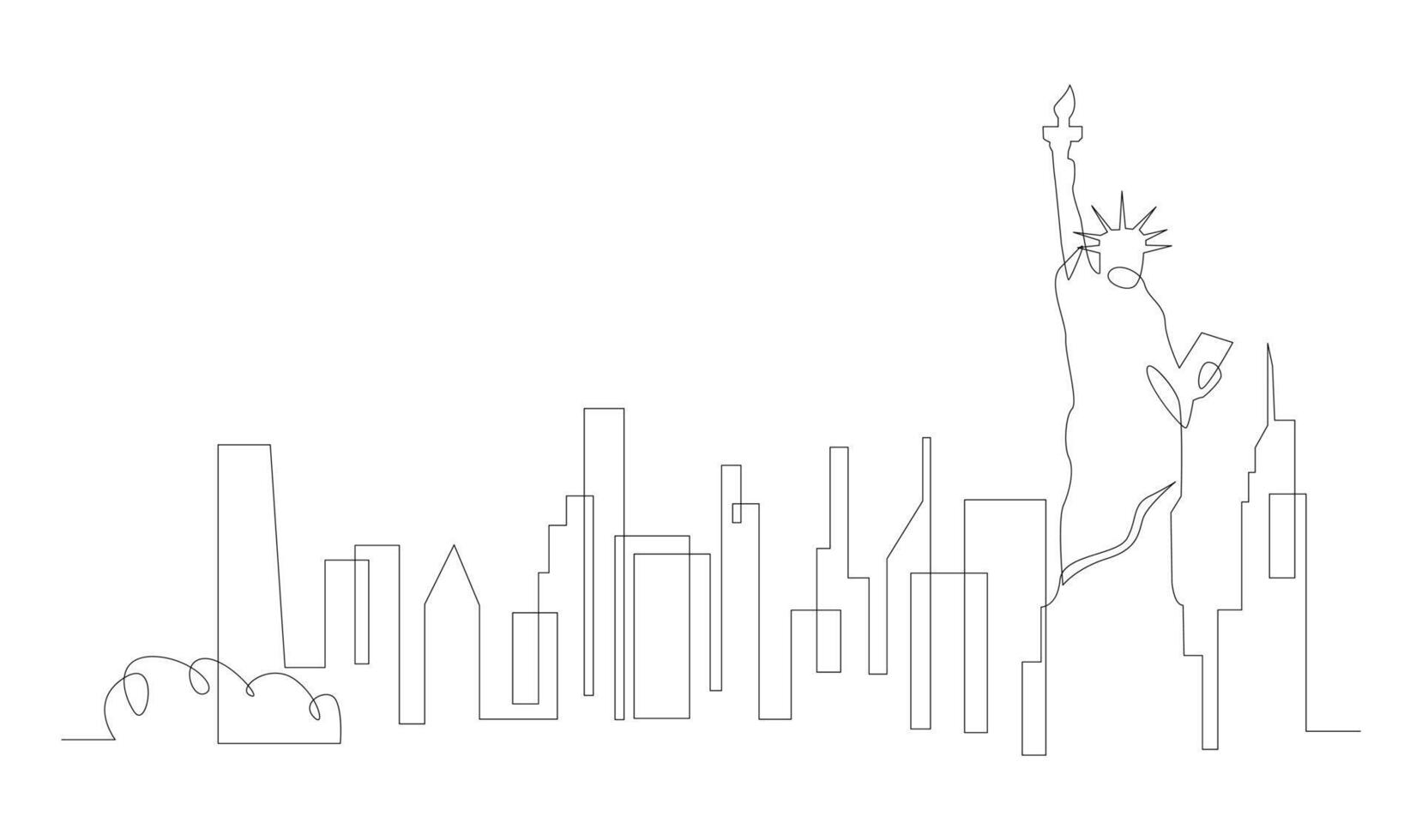 One single line drawing New York city skyline United States. vector