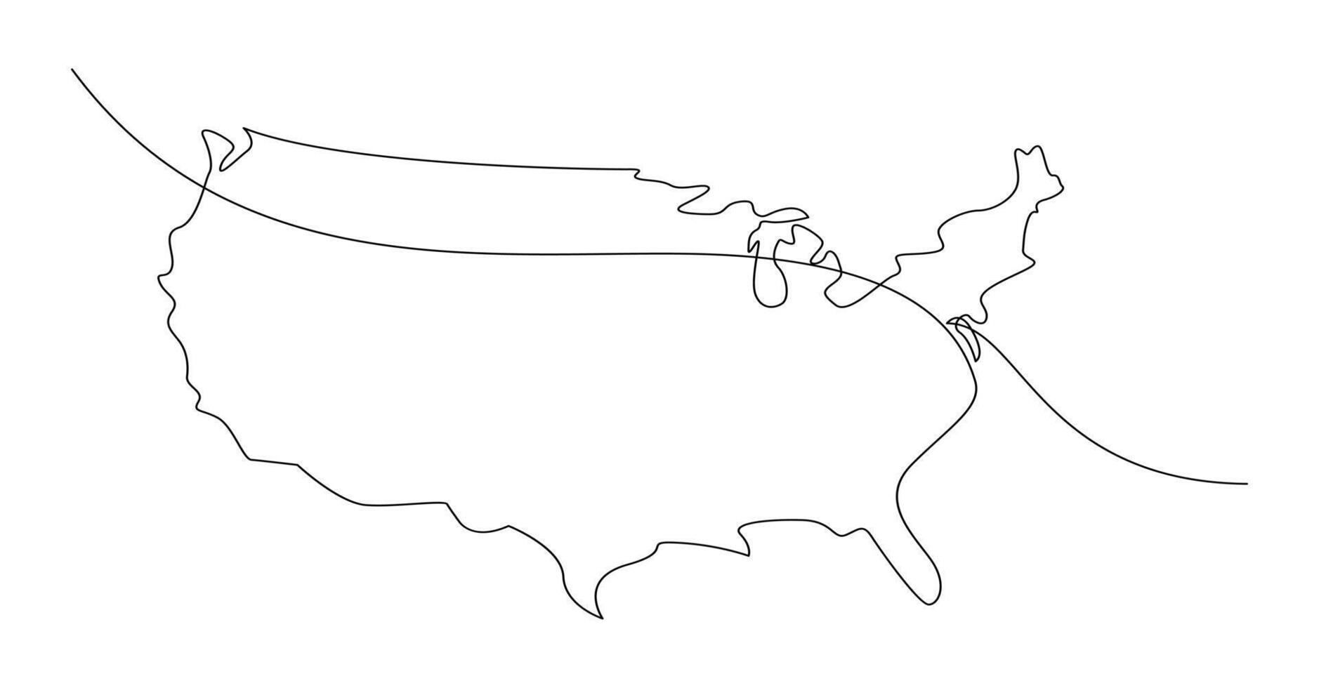 USA map one continuous line drawing. Country single line contour map, shape of country. vector