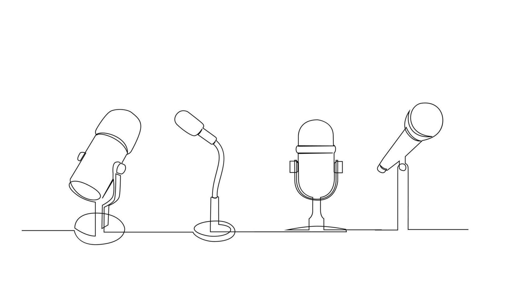 Continuous Line Drawing of Vector wired microphone icon