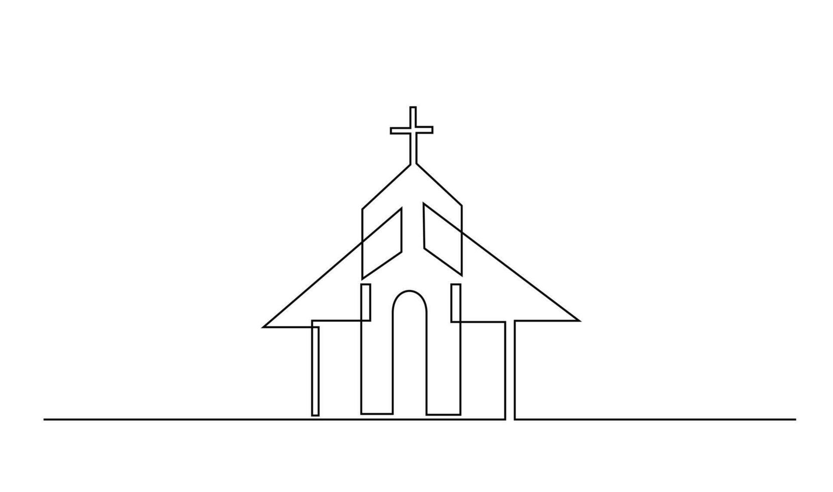 Iglesia uno línea dibujo aislado en blanco antecedentes vector