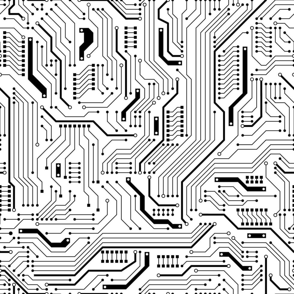Circuit board seamless pattern vector isolated on white background.