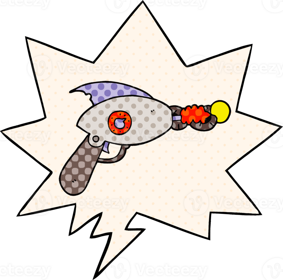 cartoon ray gun with speech bubble in comic book style png