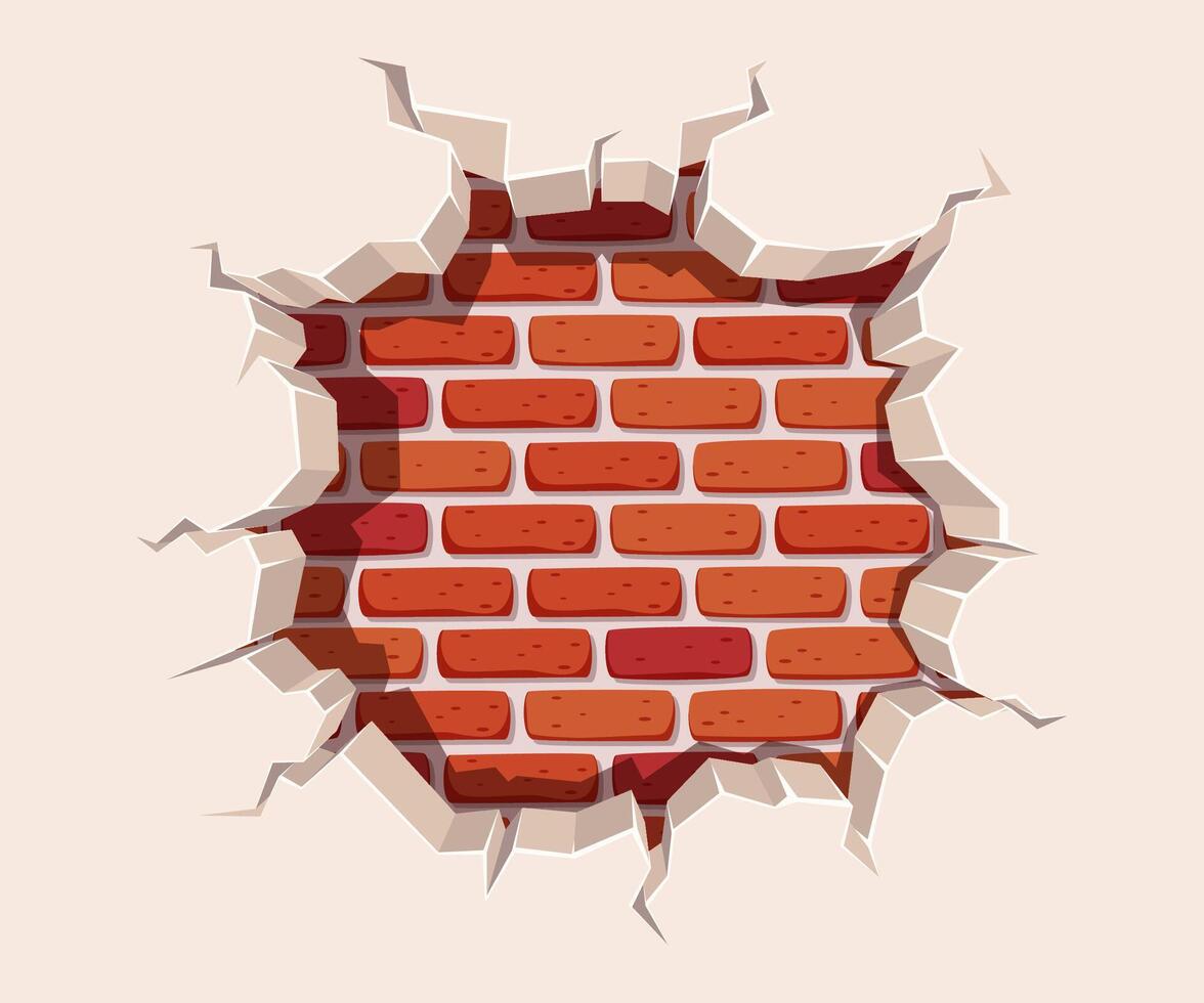 Hole in brick wall vector background.