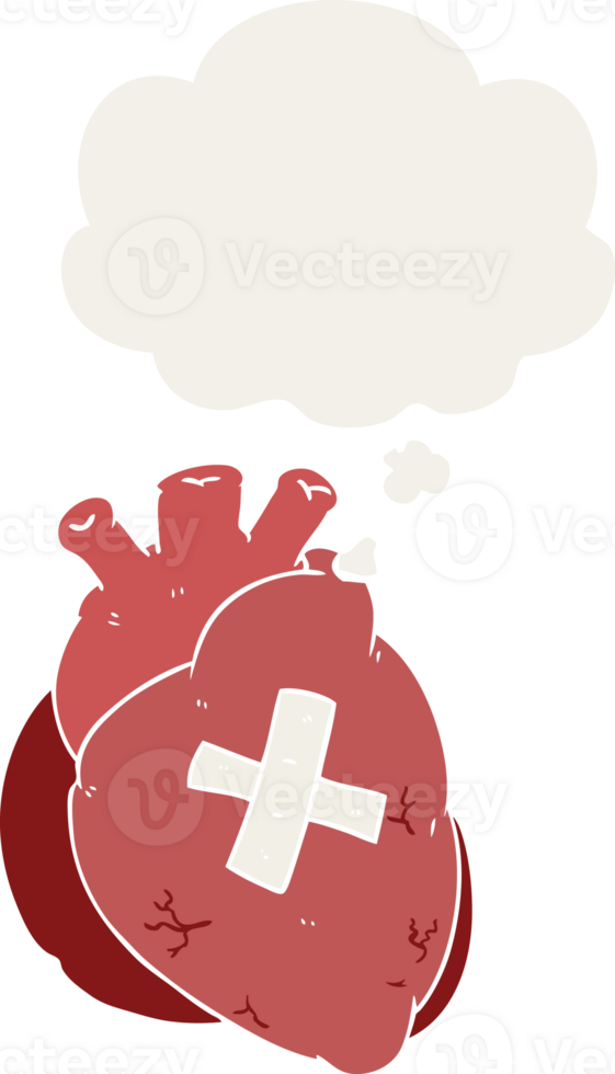 cartoon heart with thought bubble in retro style png