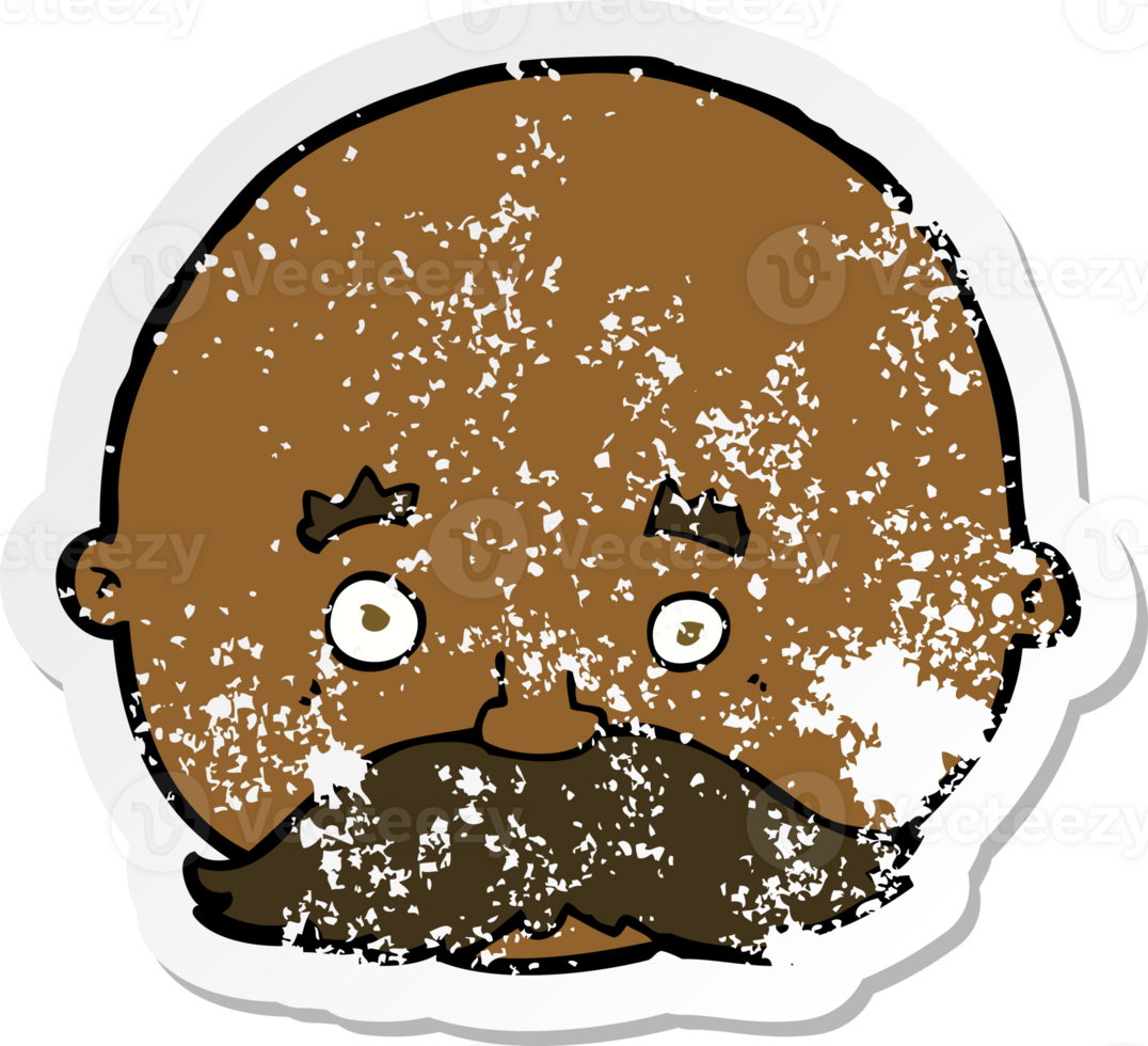 retro distressed sticker of a cartoon bald man with mustache png