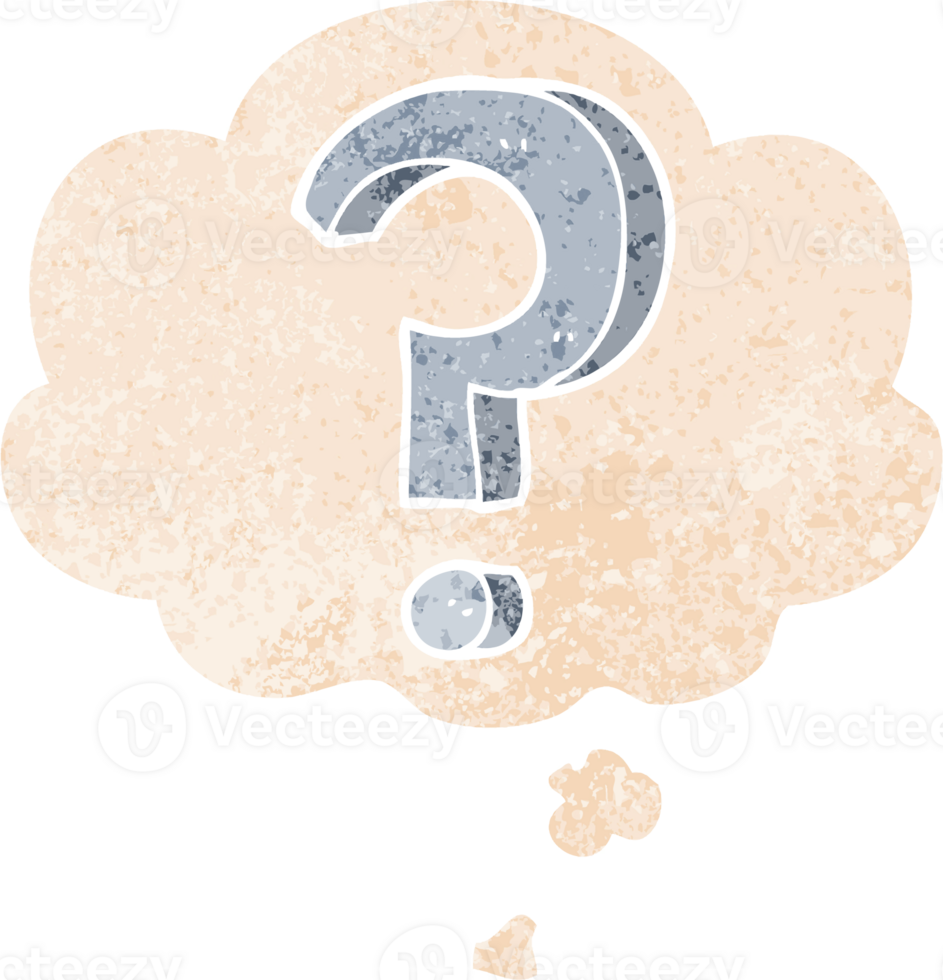 cartoon question mark with thought bubble in grunge distressed retro textured style png