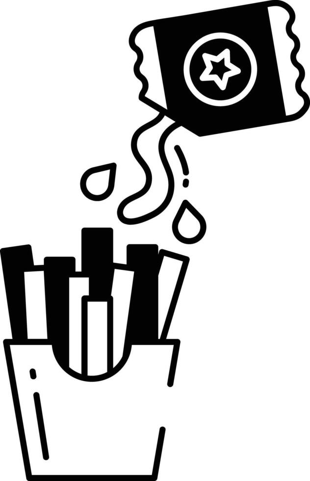 Fries and ketchup glyph and line vector illustration
