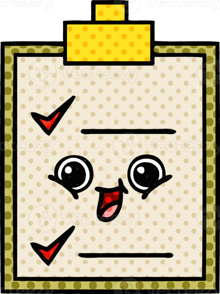 comic book style cartoon of a check list png