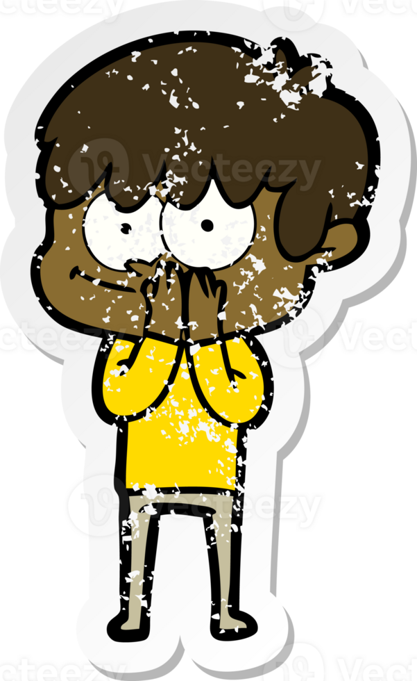 distressed sticker of a happy cartoon man png