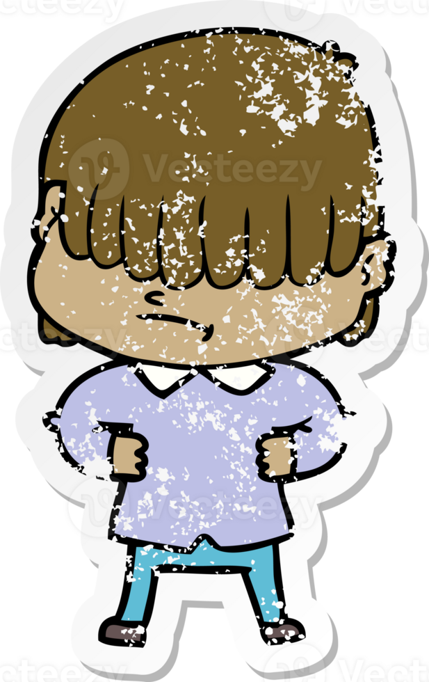 distressed sticker of a cartoon boy with untidy hair png