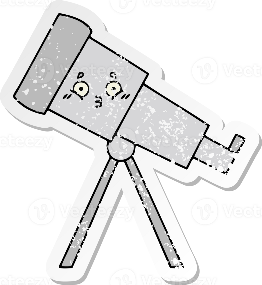 distressed sticker of a cute cartoon telescope png