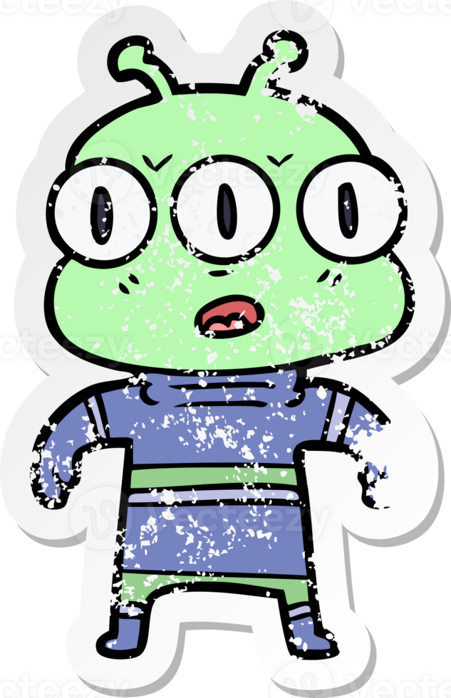 distressed sticker of a cartoon three eyed alien png