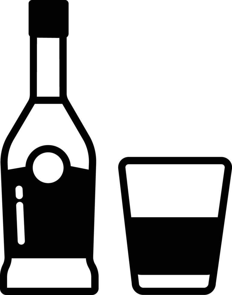 Brandy  Glass and Bottle glyph and line vector illustration